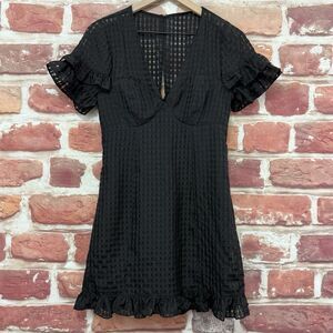 Bcbgeneration Dress Women's Size 2 Plain Black Plaid Ruffle Tiered Sleeve Zip Up